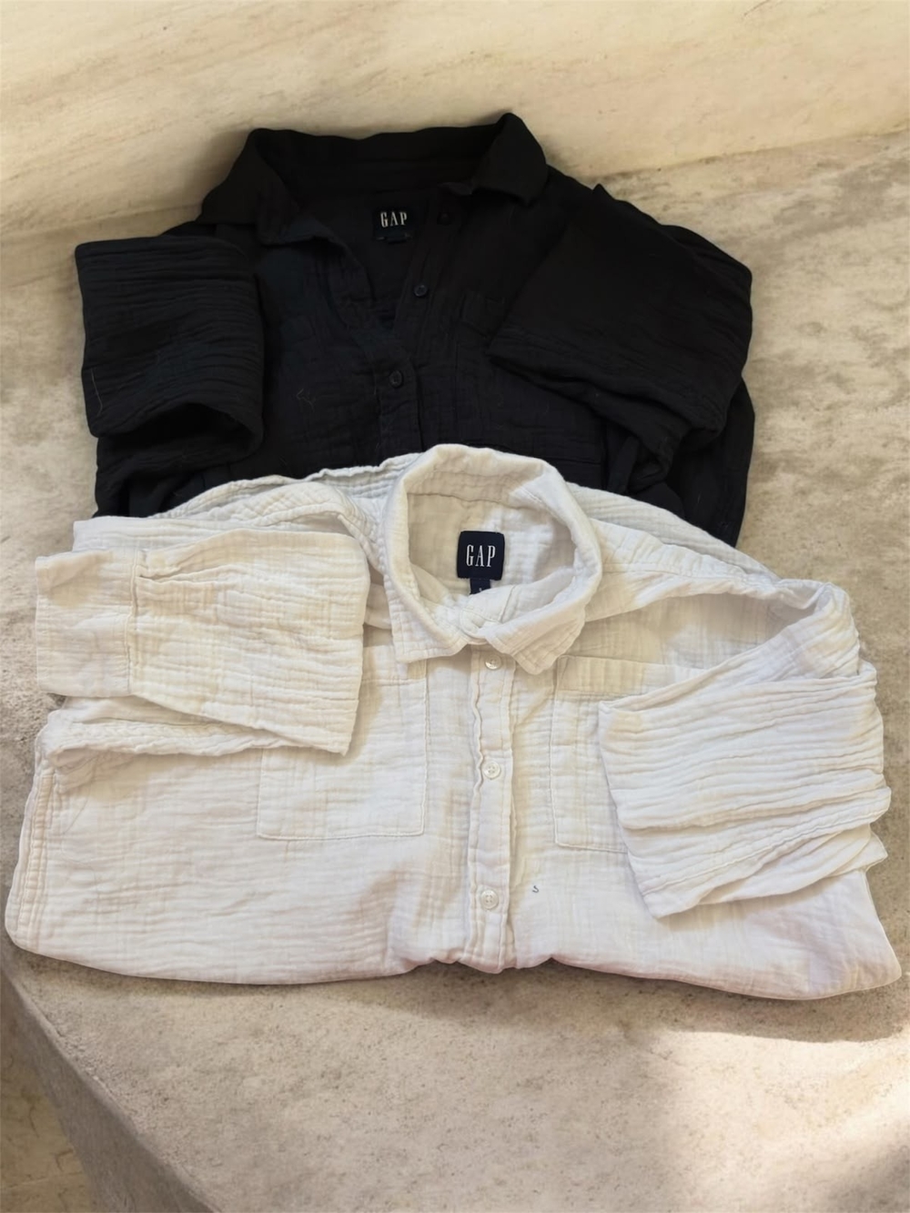 GAP Lightweight Gauze Button-Front Shirts - Black & White 100% Cotton